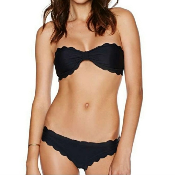 Nasty Gal Black Bandeau Scalloped Bikini Set XS - Picture 2 of 8